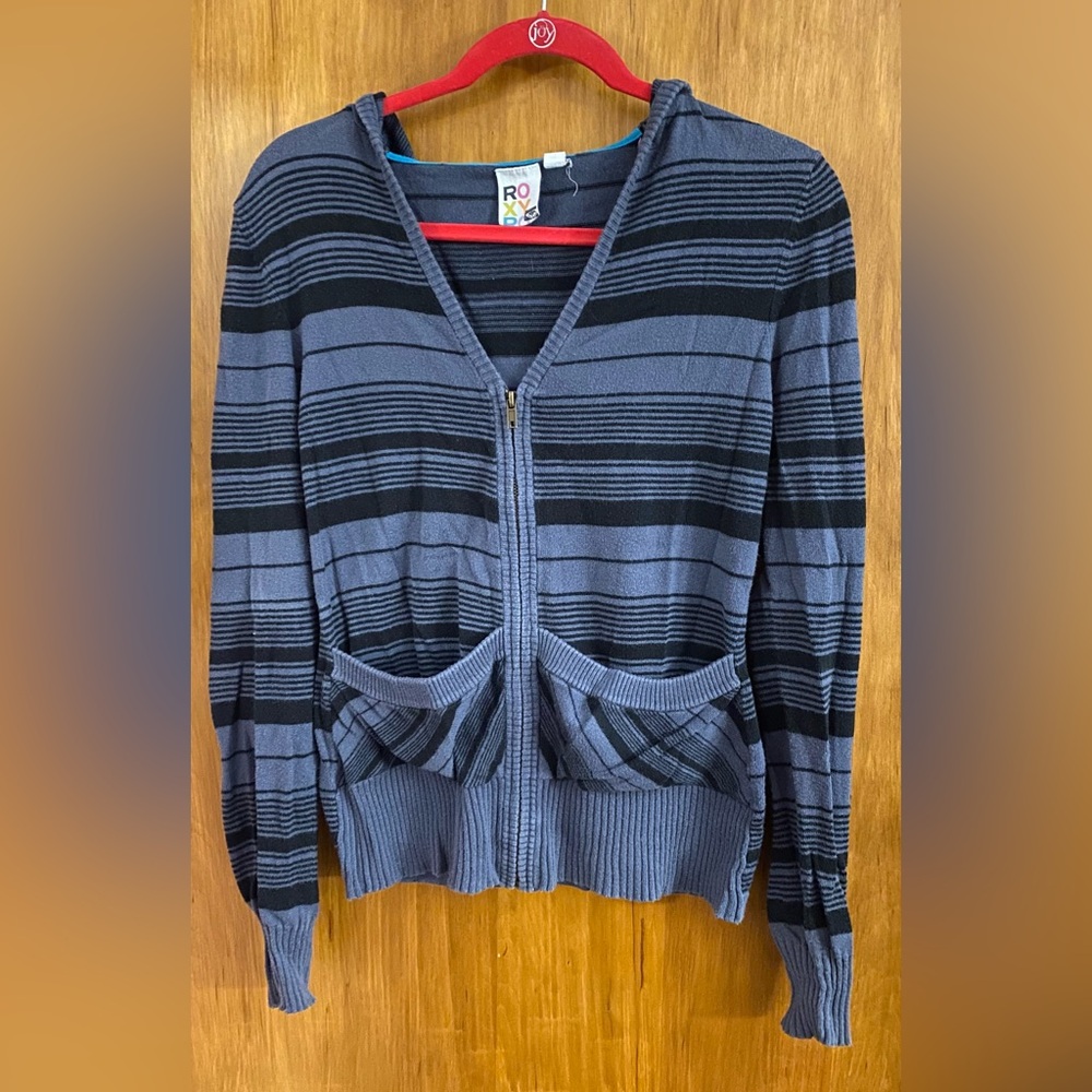 Roxy black and grey hoodie with zipper. Size Lrg. Fits medium